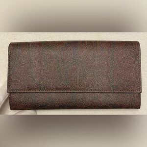 Etro Authentic Vintage Paisley Pattern Continental PVC Long Wallet